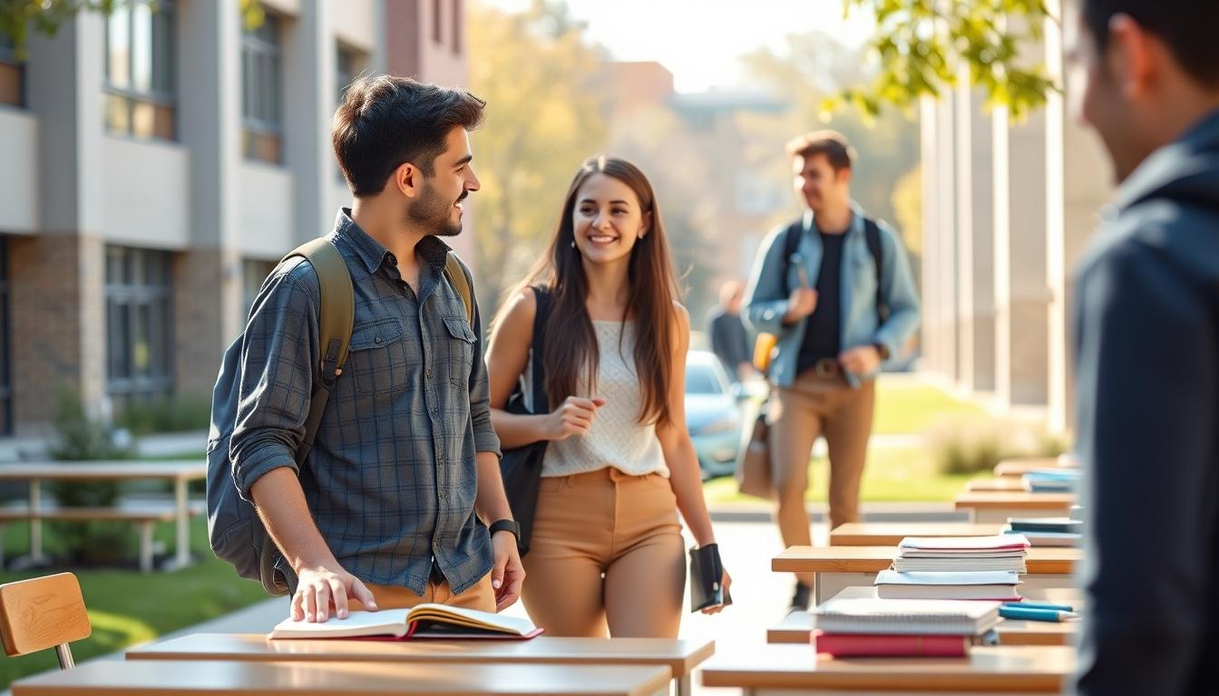 Students studying together in modern classroom